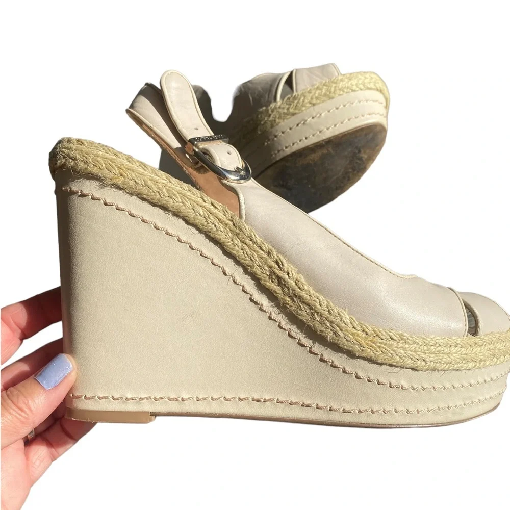 Vince Camuto Cream Estera Leather Wedge Heels